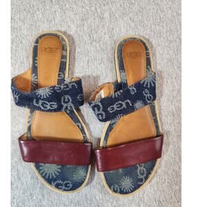 UGG Australia Denim Print Double Strap Slide Sandals Women Size‎ 7.5 Boho Casual